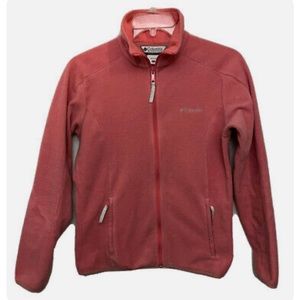 Columbia Jacket Dusty Pink Fleece Collar Sweater Coat Zip Pockets (Large)